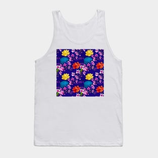 Asian Blue Floral Fusion Tank Top